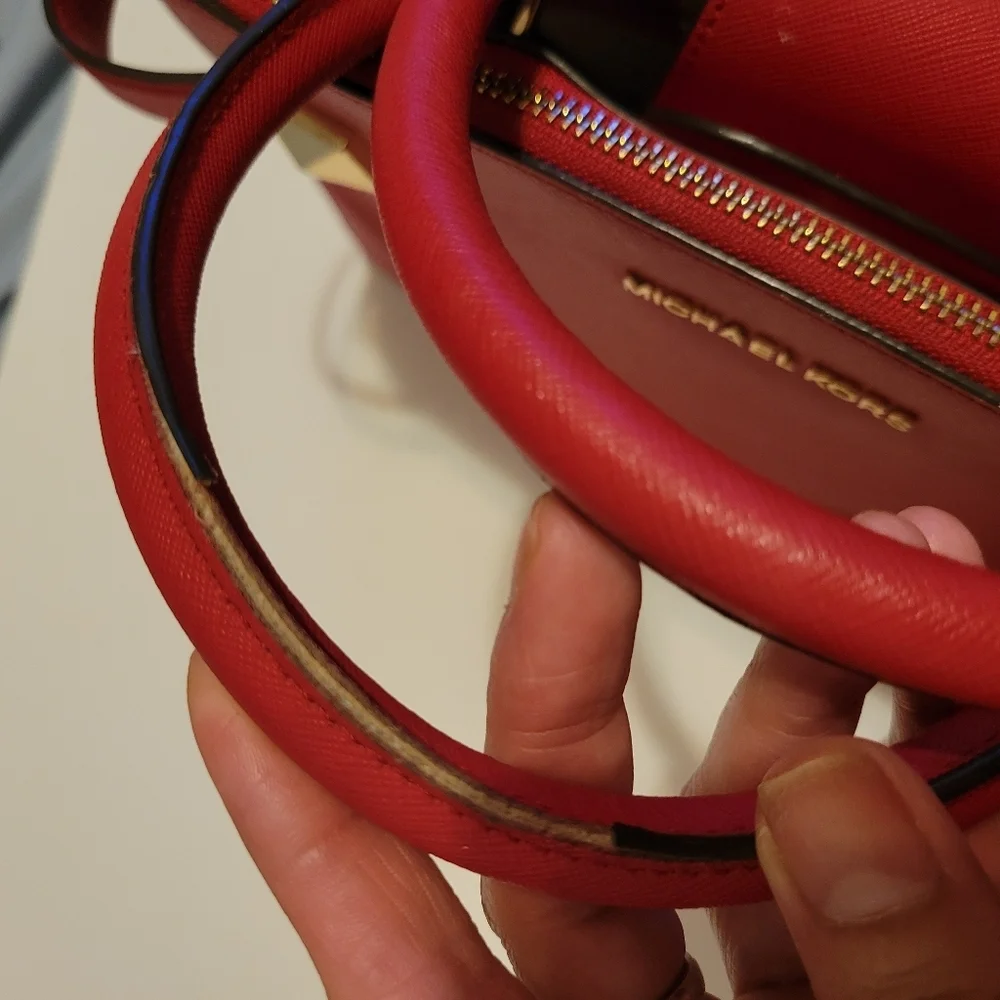 Michael‎ Kors Karla Red Leather Satchel w. Gold Hardware Office Siren Maximalist